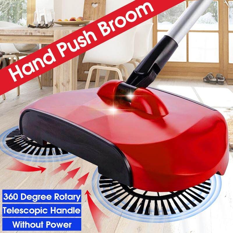 1 Set Of Spin Hand Push Sweeper Rotating Sweeper Broom Household Floor Cleaning Mop Bright Red