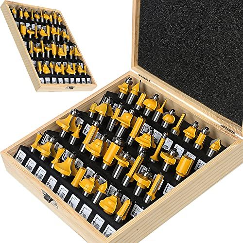 OLETBE Router Bits 12 Inch Shank Router Bit Set 37PCS Round