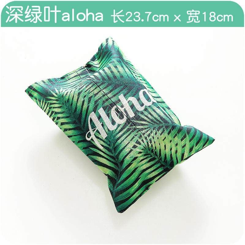 Family Nordic Plant Tampon Hemp Tissue Box Living Room Bedroom Tissue Cover Rainforest Cloth Art Suction Bag Dark Green Leaf Aloha {23.7 * 18cm}