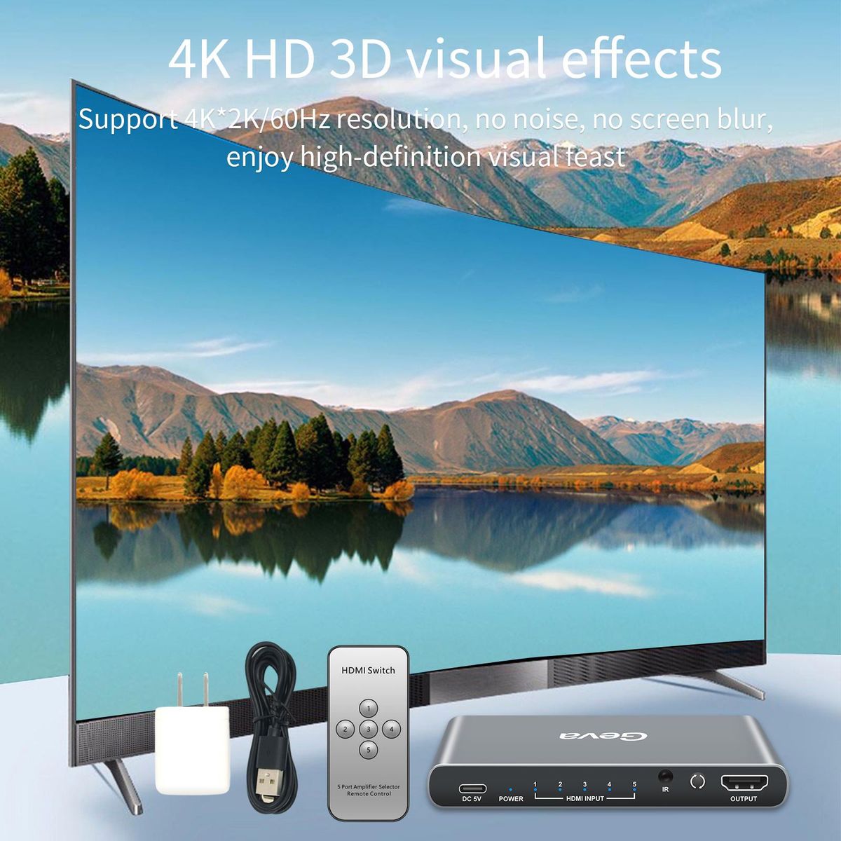 5 In 1 Out 4K@60Hz HDMI2.0 Switcher Selector,with IR Wireless Remote