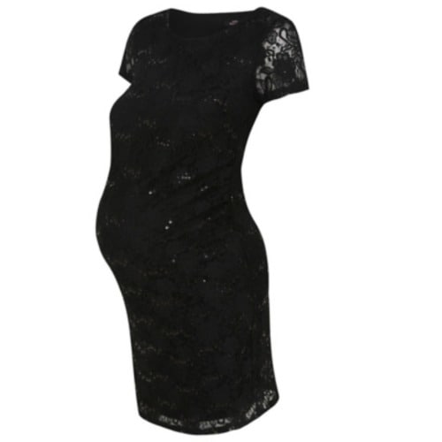Sequin Lace Black Maternity Dress