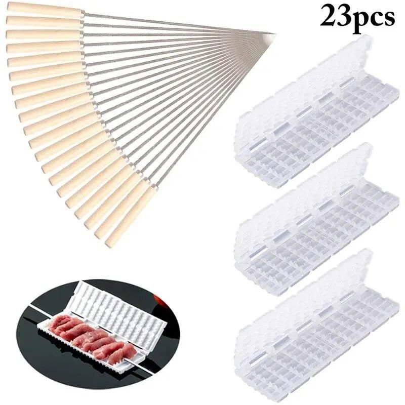 20pcs Reusable Flat Stainless Steel Barbecue Skewers Bbq Needle Stick For Outdoor Picnic Tools Cooking Tools 3pcs Meat Skewer
