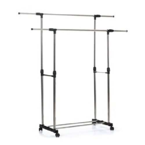 Double Pole Clothes Rack- Silver
