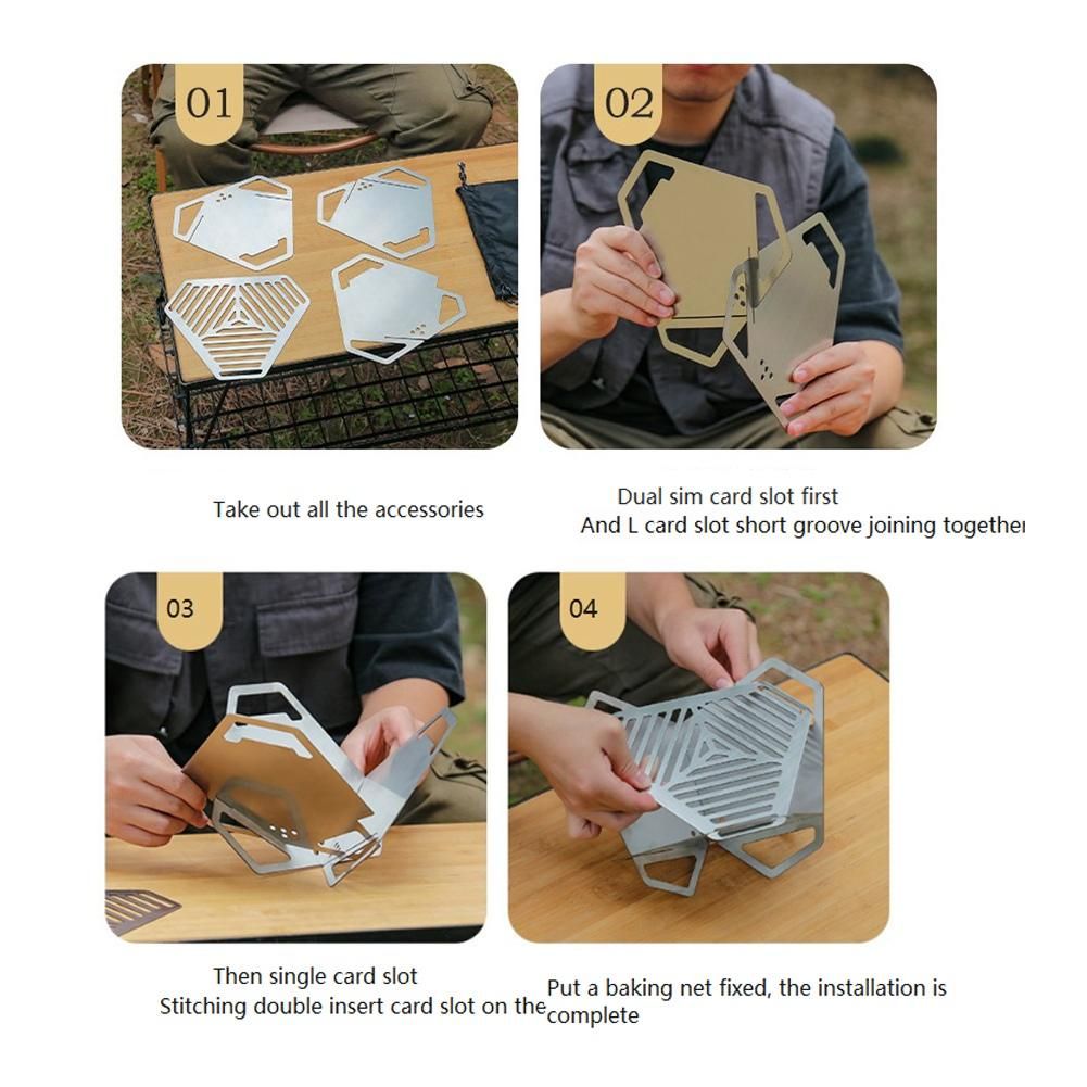 New Outdoor Folding BBQ Grill Portable Stainless Steel Wood