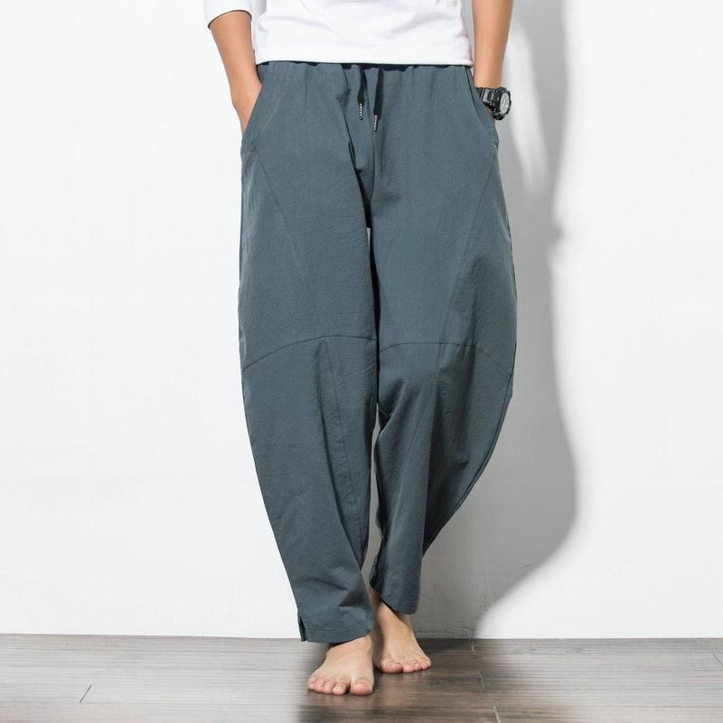 Japanese-style Bombaching Pants for Mens Chinese Chinese Cotton and Linen Casual Street Clothing 5XL