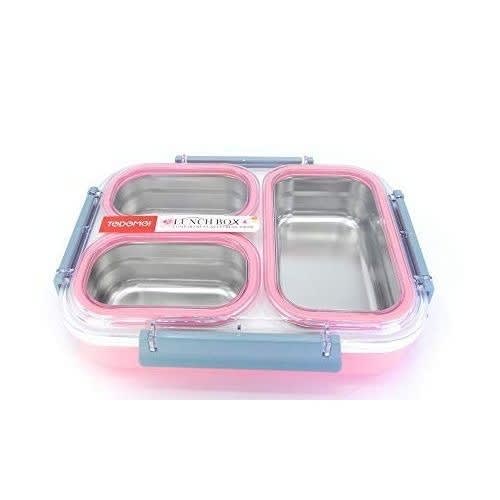3 Compartment Stainless Steel Lunch Box - Pink