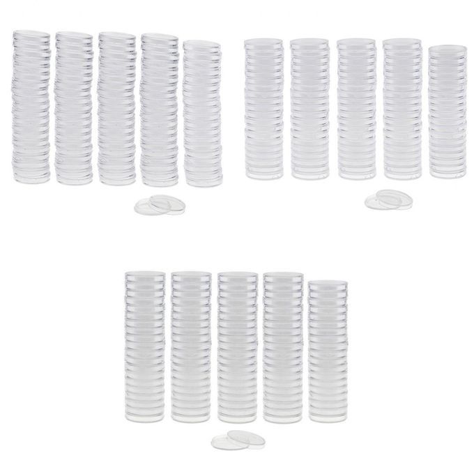 3x100pcs Clear Round Plastic Coin  Container Storage Holder