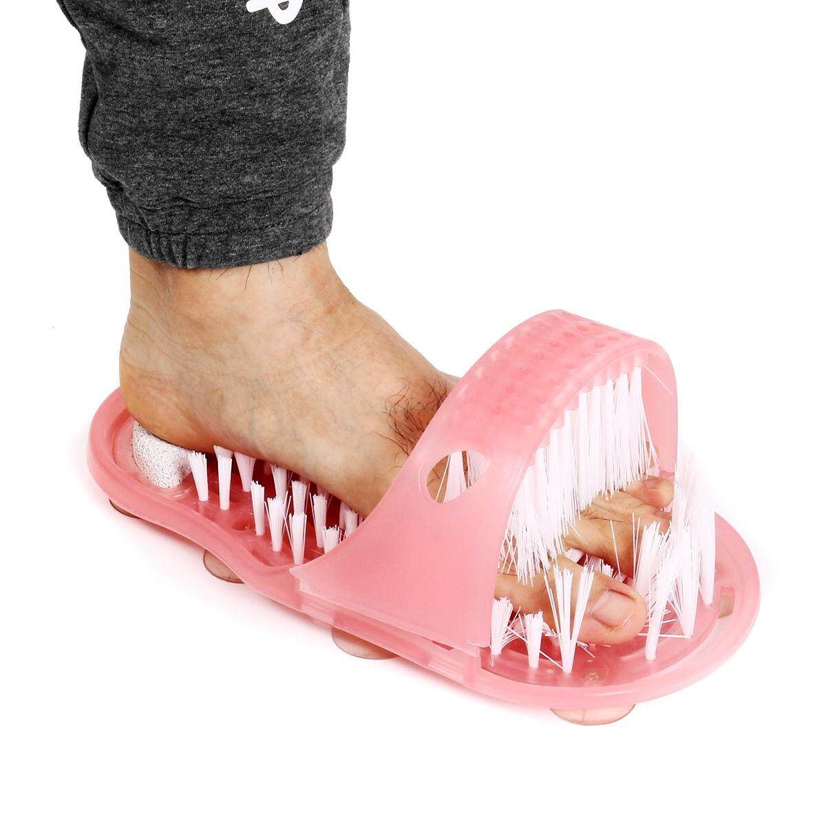 Foot Scrubber Massager Cleaner Bathroom Massage Cleaning Brush Wash Slipper Shower Feet Foot Scrubber Massager Cleaner Exfoliating Washer Wash Slipper Pink