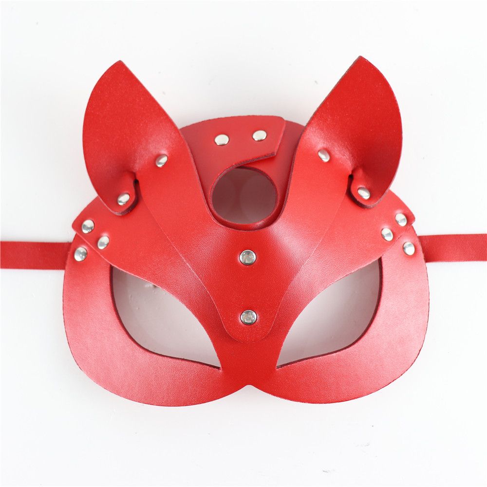 Women Y Harness Red PU Leather Fetish Garter Belt Punk Full-eye Mask 1-ONE SIZE FITS ALL