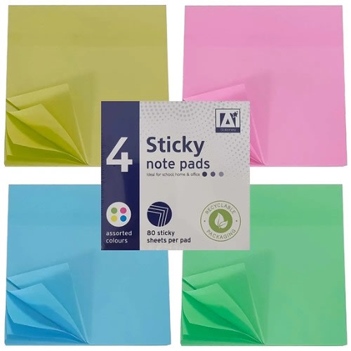 Sticky Notes Pads - 80 Sheets Per Pad - 4-pack - Multicolour