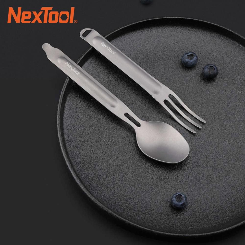 Nextool Outdoor Titanium Fork Spoon Cooking Titanium Spoon Tableware Cutlery Spork Set Portable For Camping Picnic