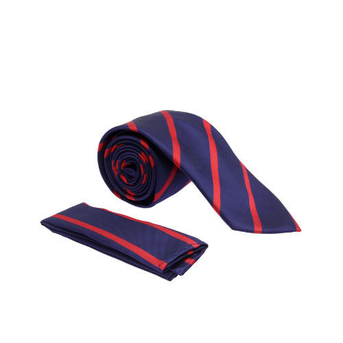 Striped Tie & Pocket Square - Deep Blue & Red