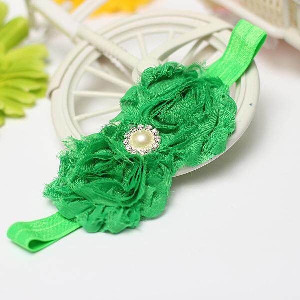 Christams Baby Girls Diamond Chiffon Flowers Headband Head Bow Elastic Hair Band Deep Green