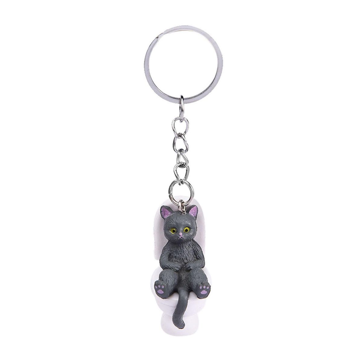 Sitting Toilet Cat Key Chain Cat Toilet Shape Key Chain for Schoolbag Grey1