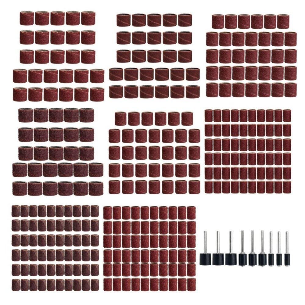 319Pcs Sanding Drums 3/8'' 1/4'' 1/2'' Sleeves 60 120 320 Mix Grits For Dremel