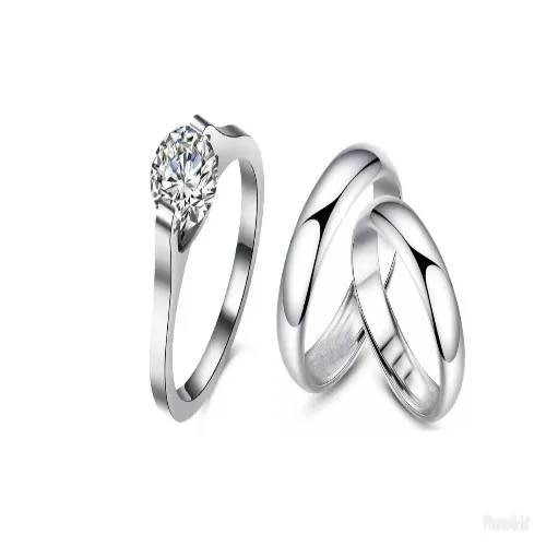 Fashion Front Titanium Steel Wedding Ring With Smooth Bands - 3 Pieces - Silver