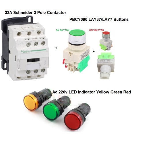 32A Contactor with NC/No Buttons  and Ac 220v LED Indicator Lamp