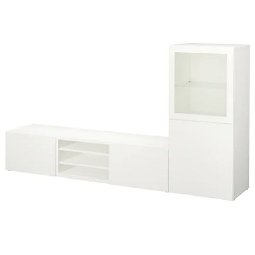 Tv Storage Combination - Glass Doors - White Clear Glass - 94