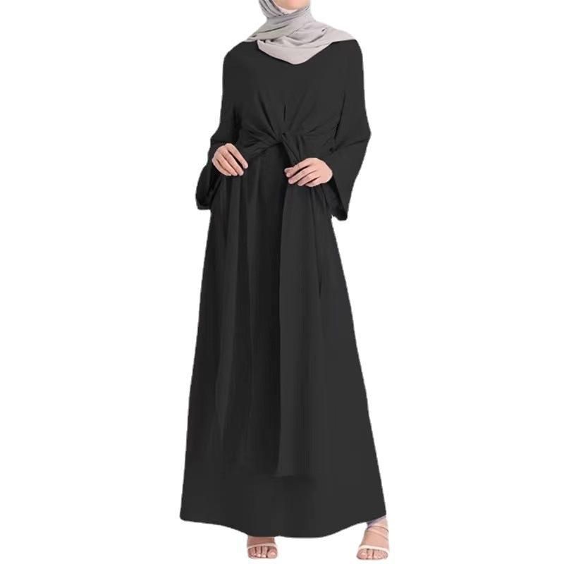 2023 Solid color long lace up muslim women's gown dress