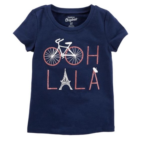 Oh La-la Glittering Graphic Top- Blue