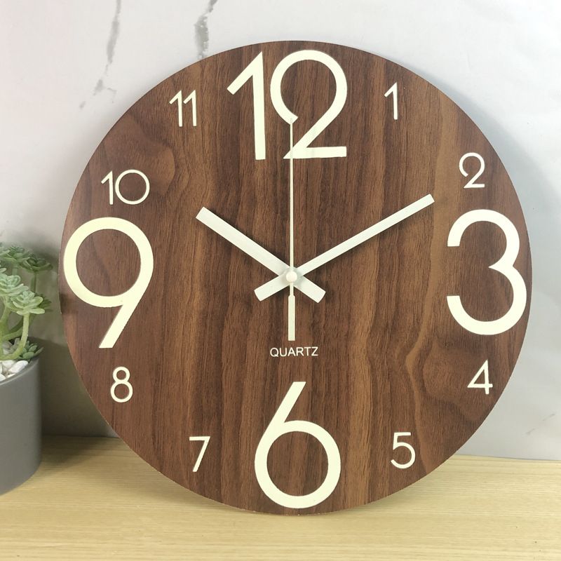 Wooden Board Luminous Wall Clock Wooden Fluorescent Clock