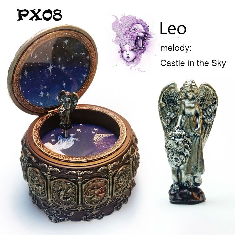 Bronze Zodiac 12 Signs Music Box Retro 12 Constellation Musical Boxes Sun God-Leo  PX08