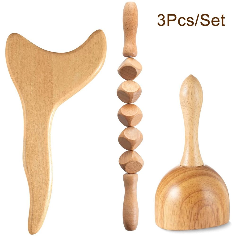 3-in-1 Professional Lymphatic Drainage Massager Wood Therapy Massage Tools Kit For Anti Cellulite Body Sculpting