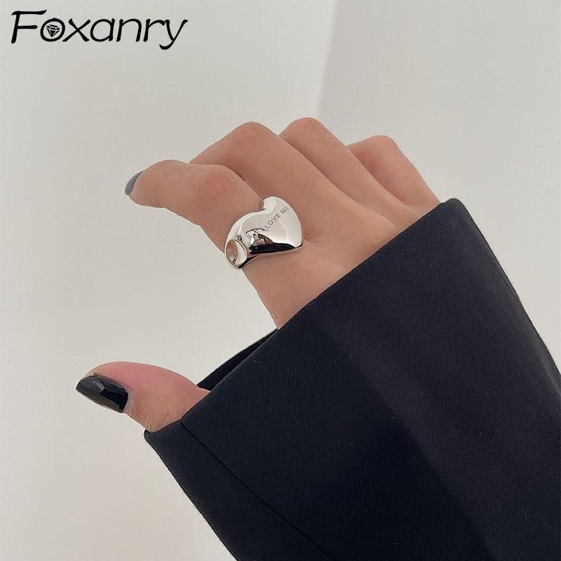 FOXANRY Silver Color Rings for Women Accessories New Trendy Elegant Simple Smooth LOVE Heart Party Jewelry Birthday Gifts
