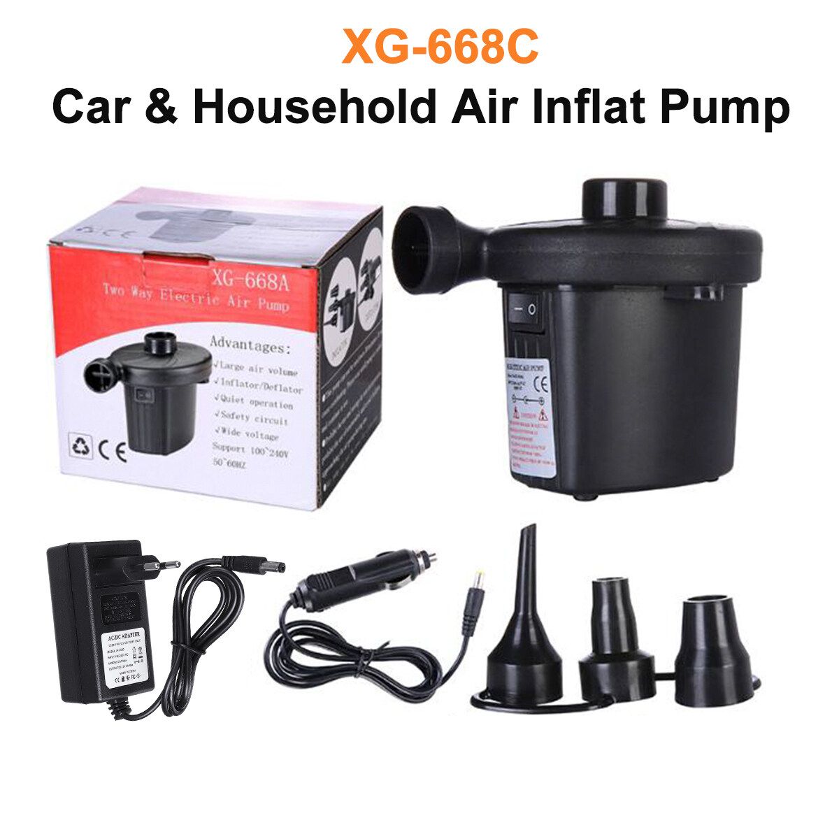 Portable Electric Air Pump Car & Household Air Pump For Air Bed Inflating Black