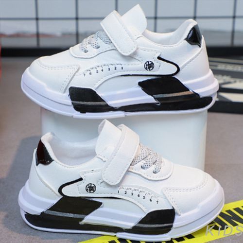 Children's Casual Lightweight Boys & Girls White Shoes Velcro Baby Sneaker Black
