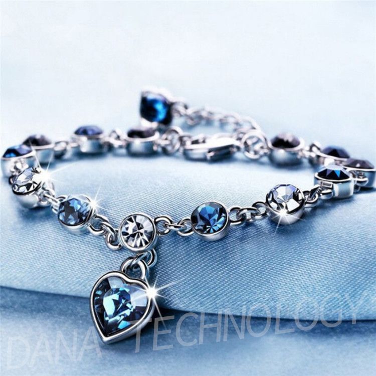 B009 Ladies Blue Diamond-like Bracelet - Silver-like