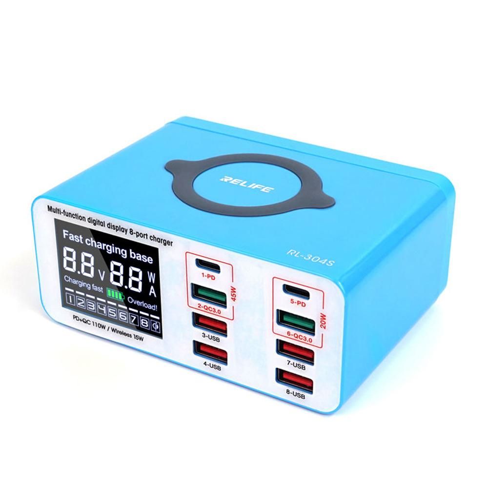 Powerful LCD Display Multi-Ports USB Quick Recharger Compact Intelligent USB PD Wireless Quick Recharger Wide Compatibility Multiple Protections Mobilephone Camera Recharger