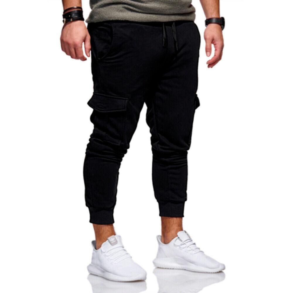 Informal sports pants with long pockets for men cotton tracksuit with cord for fitness gym running