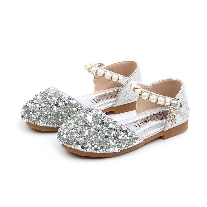 Girl Glitter Bling Sequin Princess Shoes Velcro Easy-Wear - Silver