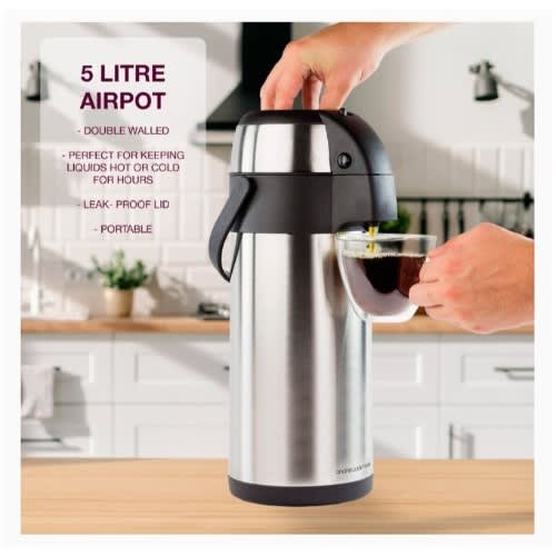 Stainless Steel Pump Action Airpot & Vacuum Flask - Cold & Hot - 5L
