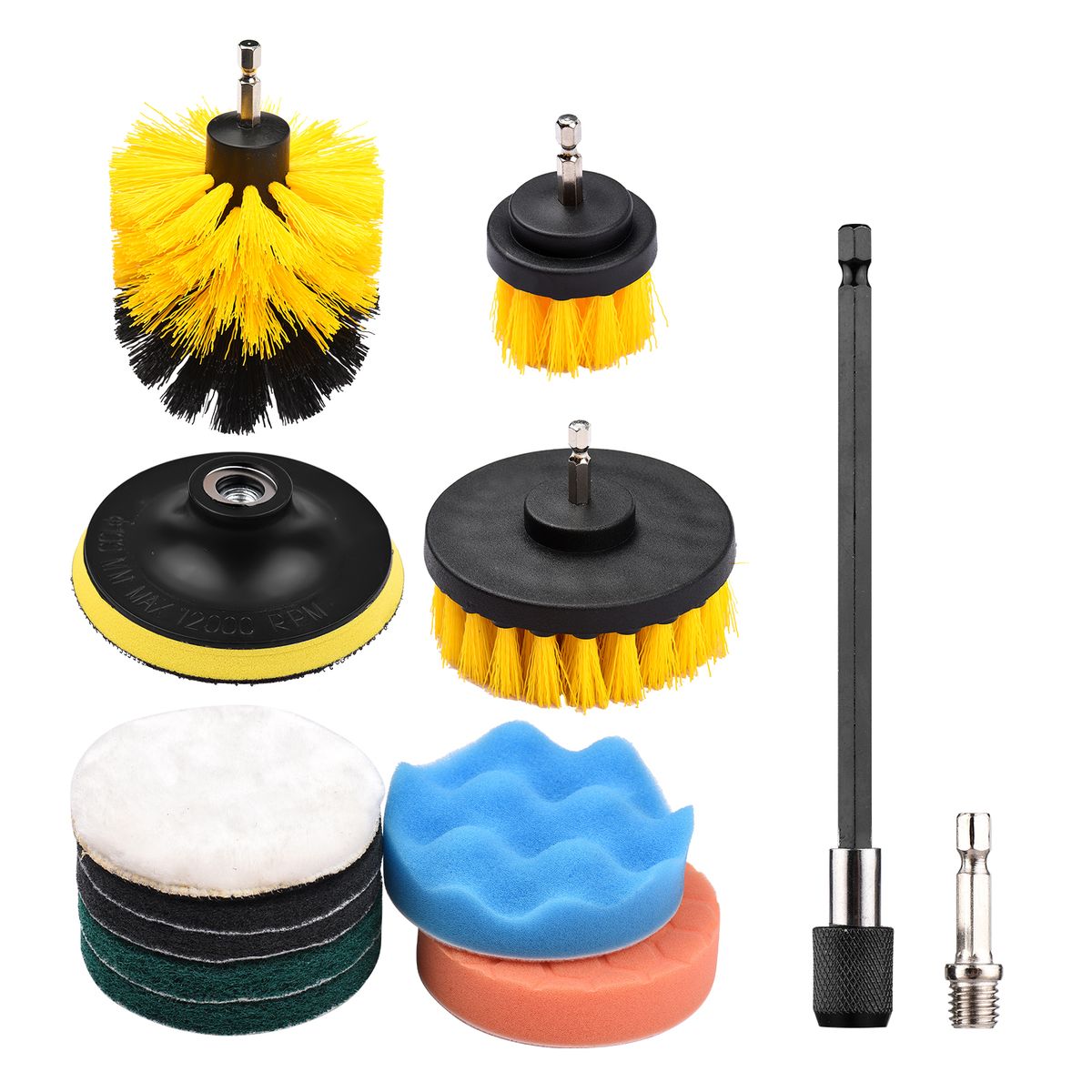 12PCS/SET Electric Drill Brush Scrub Pads Kit Power Scrubber