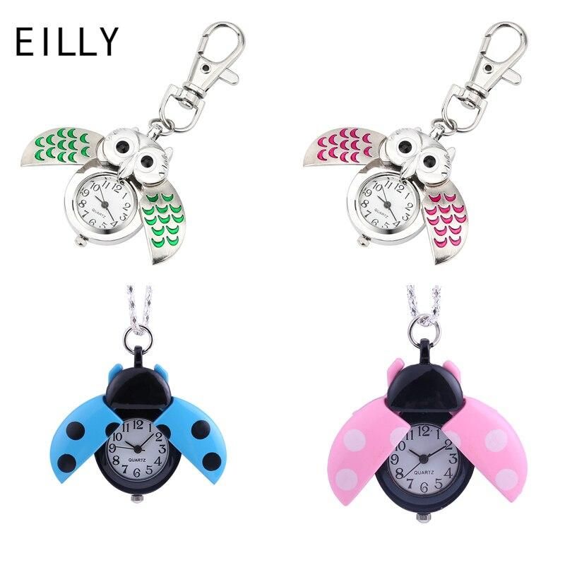 Watches For Young Woman Blue Purple Fashion Gorgeous Owl Women Watch Mini Round Digital Dial Ladies Watches Clip Pocket Keychain