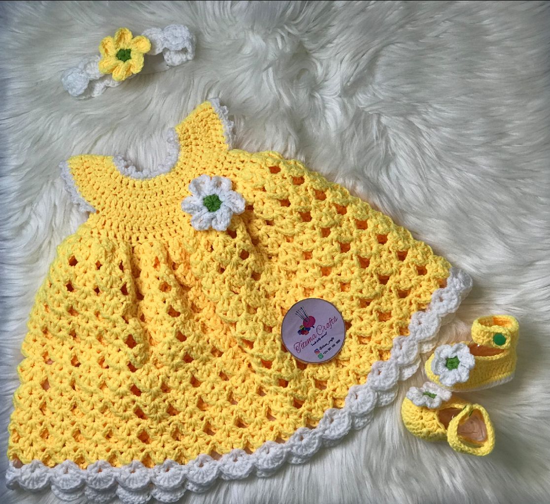 Crochet Sunshine Baby Dress Gown Set - Yellow