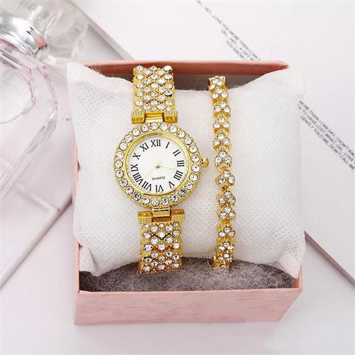 Roman Diamond Watch+Bracelet Set