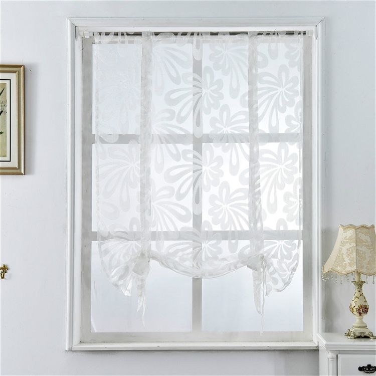 Kitchen Short Curtain Jacquard Blinds Flower
