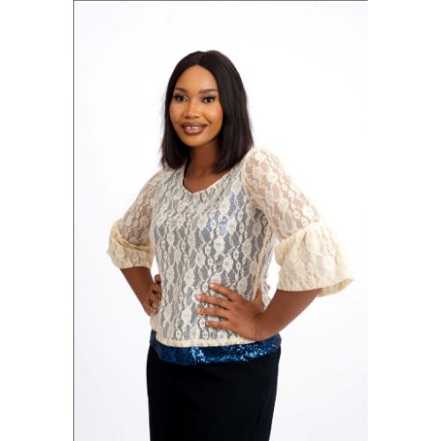 Sequence Lace Ladies Blouse-cream/blue-lbs-9197