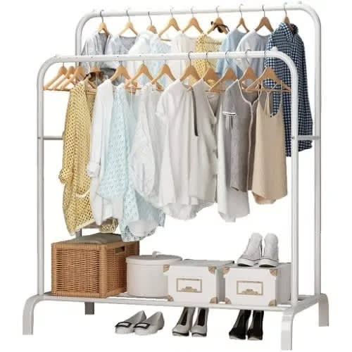 Double Rod Garment Rack With Shelves