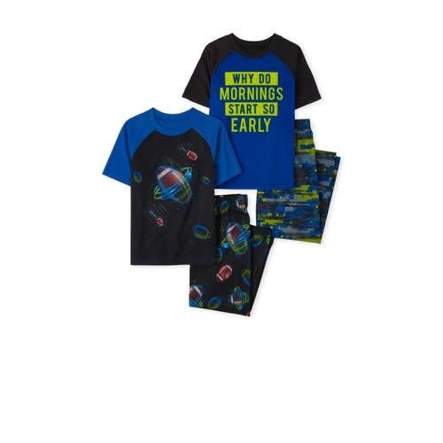 Boy's Mornings And Football Short Sleeve Cotton Snug Fit Pyjamas - 4pieces -