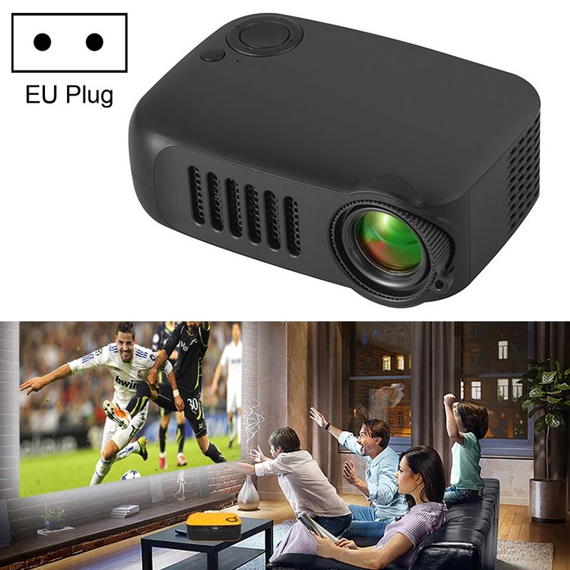 A2000 1080P Mini Portable Projector Children Projector, EU Plug(Black)