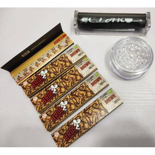 Grinder + Roller Machine + 5 Booklets Of Brown Rolling Paper