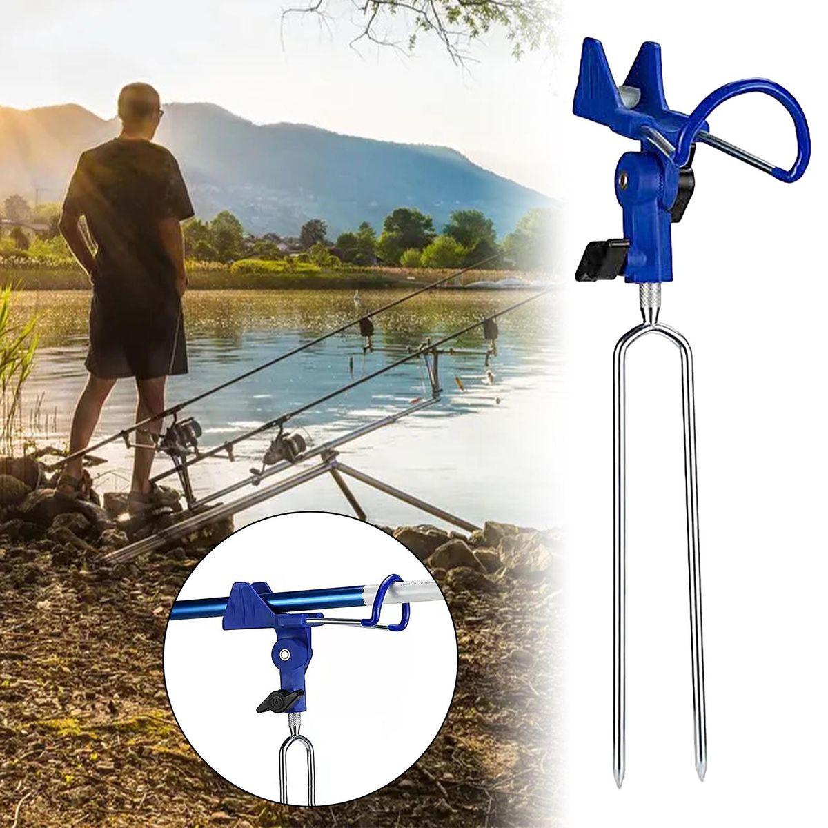 Fishing Rod Stake Hand Rod Fishing Pole Ground Holder Blue
