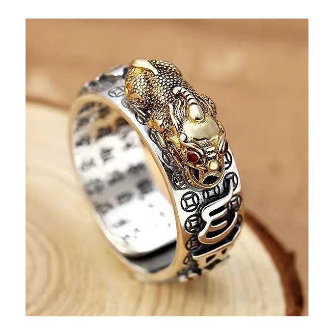 New Fortified Pixiu Feng Shui Black Obsidian Wealth Ring