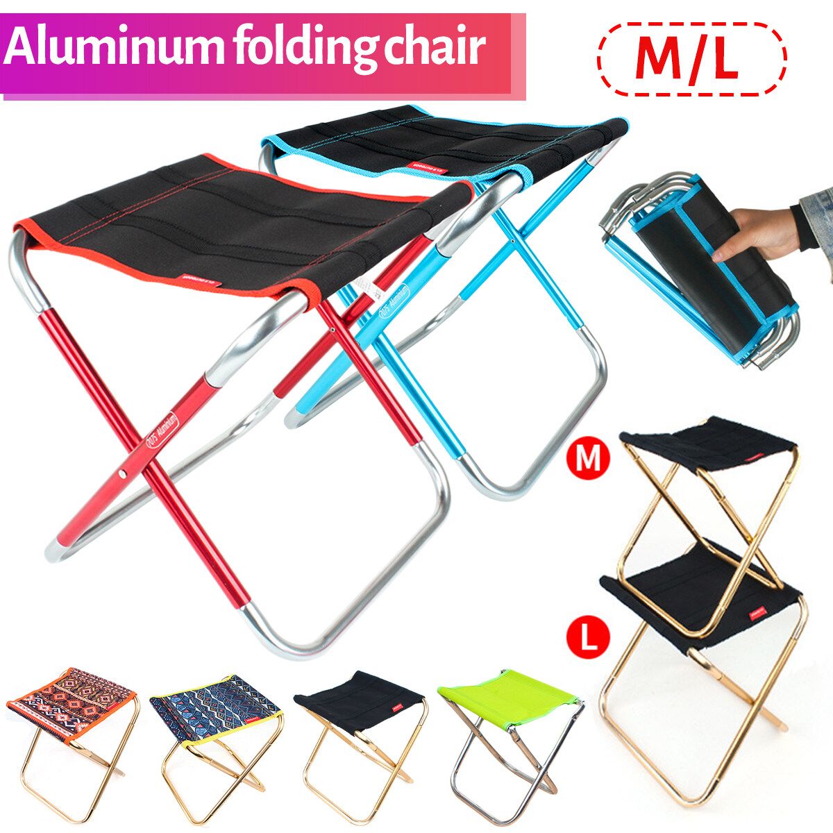 Size M/L Portable Folding Chair With/no Storage Bag Seat Stool Outdoor Camping Picnic Beach BBQ Oxford Cloth And Canvas 7075 Aviation Aluminum Alloy Bracket Foldable Lightweight Type B：Light Green+Size L+NO Bag+Canvas