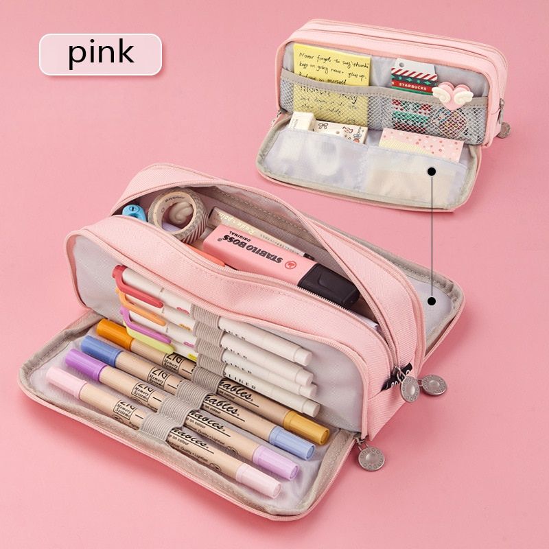 Kawaii Pencil Case Large Capacity Washable Solid Color For Boys Girls Back To School Students Supplies Cute Stationery Bag