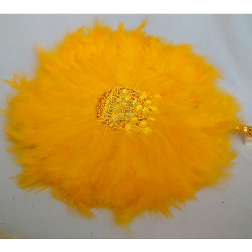 Alexie's -Feathers Bridal Hand Fan - Golden Yellow With Gold Details